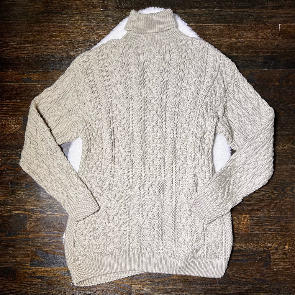Ivan Grundahl Beige Merino Wool Cable Knit Turtleneck Sweater Dress Medium - Picture 4 of 14
